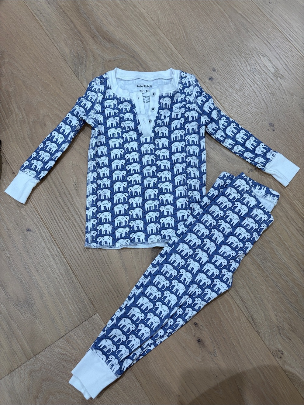 Roller Rabbit Navy and White Elephant Print Kids Pajama Set